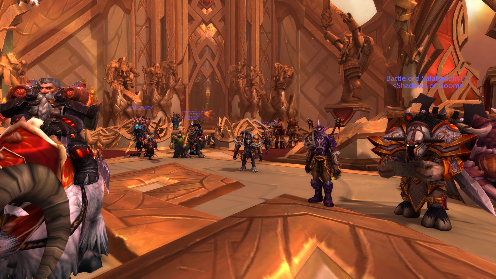 Players hanging out in Valhalla, a social hub for warriors