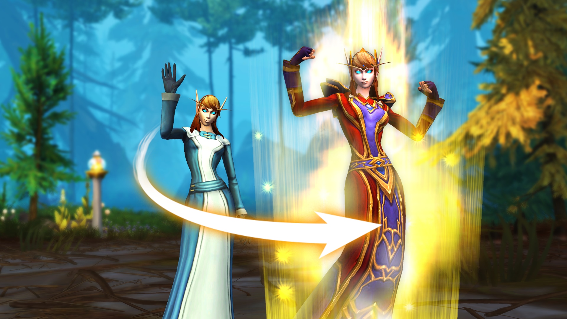 A female elf leveling up with new red robes